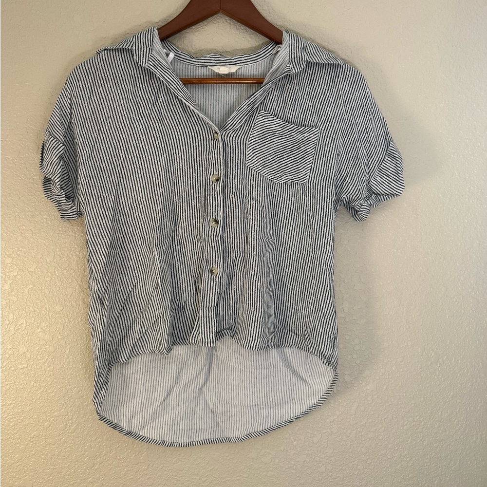 Striped Button Down Shirt - Black and White
